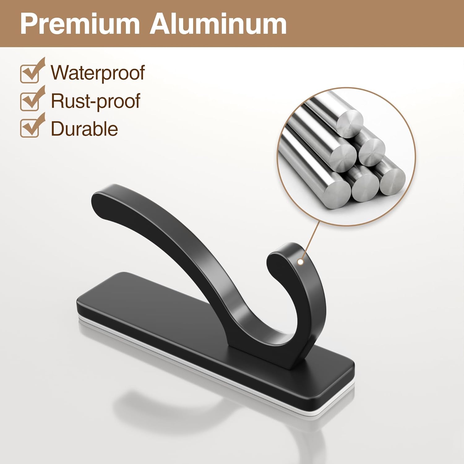 Pickpiff Adhesive Wall Hooks - Heavy Duty Sticky Hooks for Towels & Coats | No Damage, Black 4 Pack