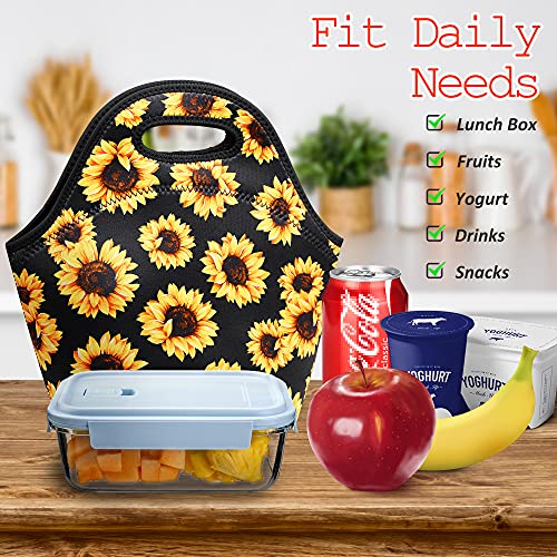 Sunflowers Neoprene Insulated Lunch Bag - Reusable & Washable Tote for Women & Men