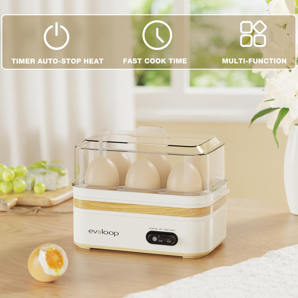Rapid Egg Cooker - Electric 6-Egg Capacity | Soft, Medium, Hard Boiled & Poached Eggs, Auto Shut-Off, BPA Free - White