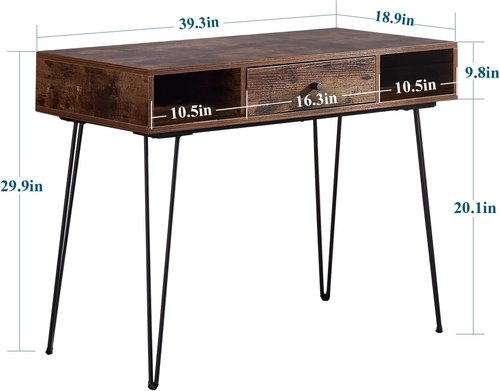 VECELO 39.3" Home Office Work Table with Drawers,Computer Desk with Hairpin Leg for Writing/Study,Classic Brown