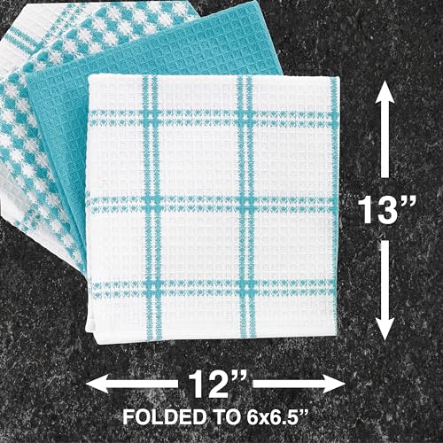 T-Fal Waffle Dish Cloths - 100% Cotton Kitchen Towels, 8-Pack (Breeze)
