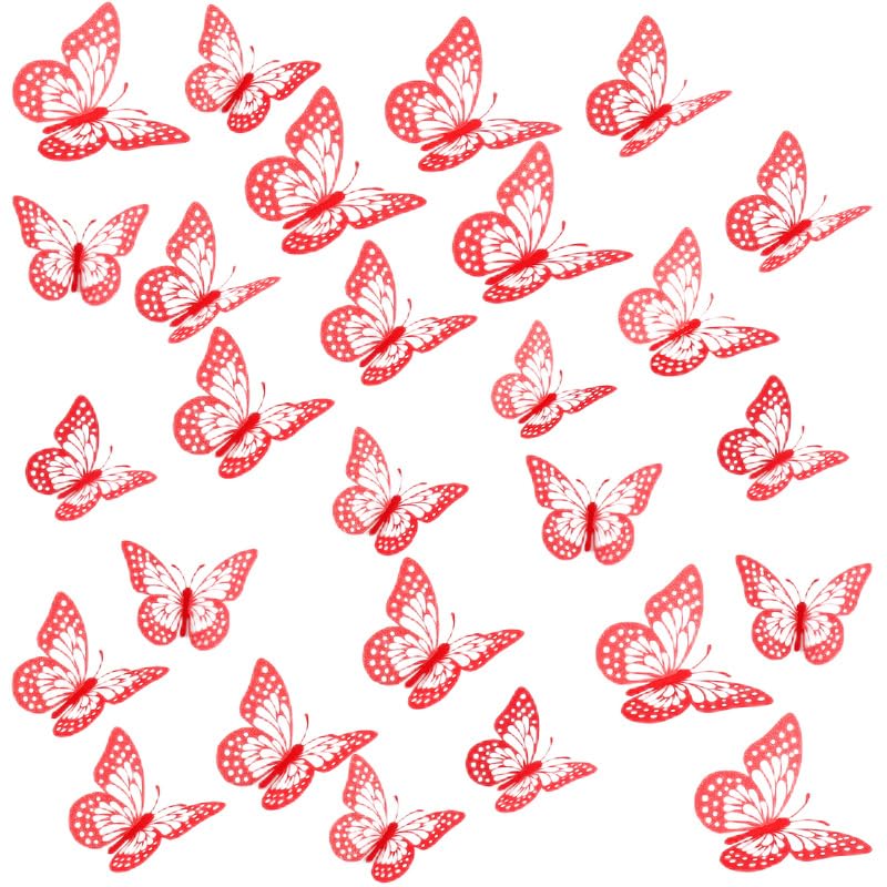36Pcs 3D Red Butterfly Cake Toppers - Non-Edible Decoration for Parties