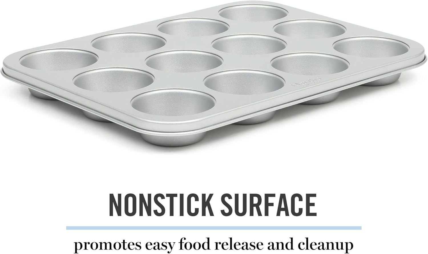 Martha Stewart Gallen 12-Cup Nonstick Muffin Pan - Durable Silver Bakeware for Perfect Muffins & Cupcakes