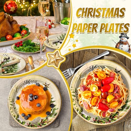 Christmas Disposable Plates and Napkins Party Set - Snowman & Tree Design