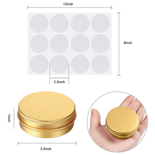 Patelai 72 Pcs 2 oz Aluminum Tins Salve Containers with Screw Lid and Labels Round Cans Travel Cosmetic Metal Tins Jar for Candles Lotion Bars Balms Food Spice Candies DIY Crafts(Gold)