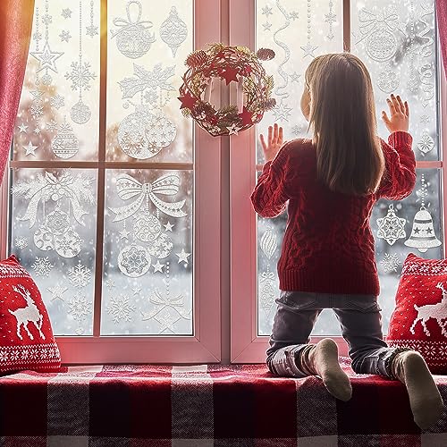 Christmas Window Clings - Snowflake Glitter Decals, 4 Sheets