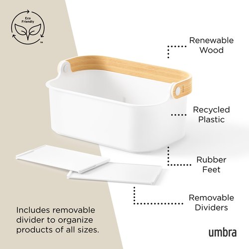 Umbra Bellwood Stackable Storage Bin, Multipurpose Caddy Organizer, 11 x 7 in, White/Natural