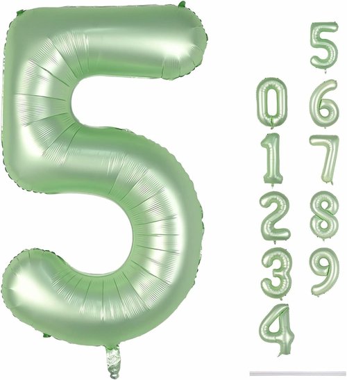 Helium Foil Number 5 Balloon by [Brand Name] - 40" Sage Green Giant Balloon for Birthday & Anniversary Celebrations