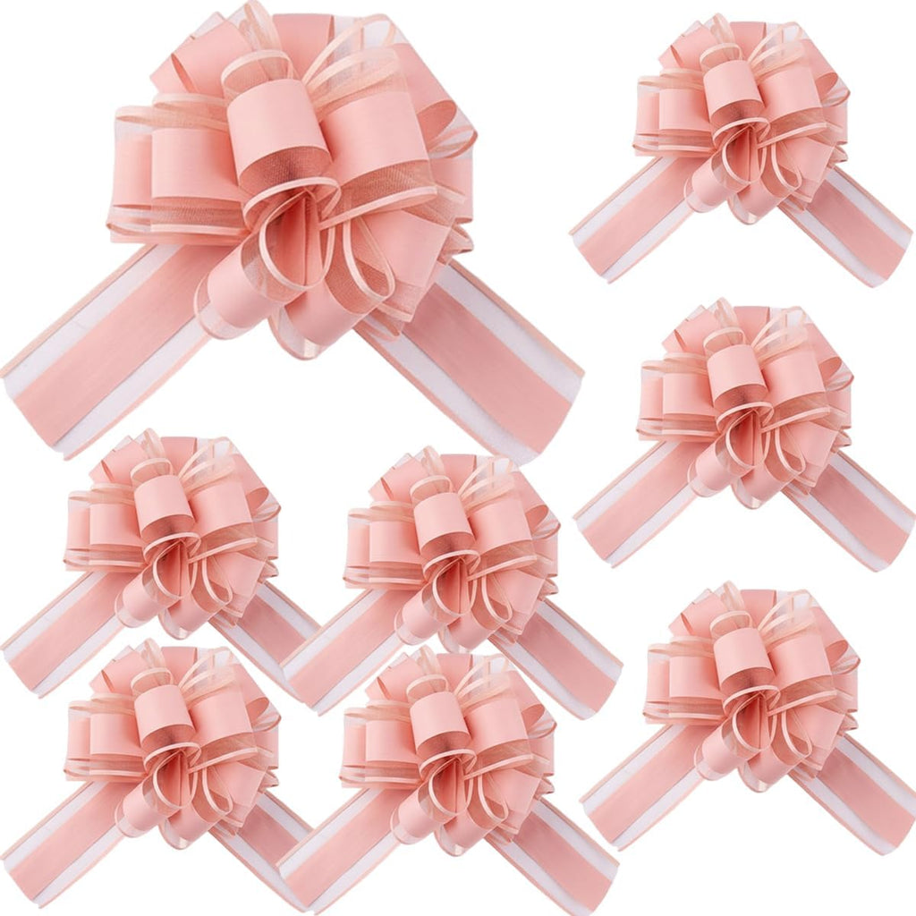 Skiennix 8 PC Large Pull Bows - 6-Inch Pink Gift Wrapping Ribbons for Parties & Weddings