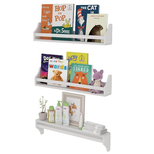 brightmaison Angel 30 inch Long Floating Shelves for Wall, Nursery Decor Toy Storage Shelf & Kids Bookshelf, Set of 3 White