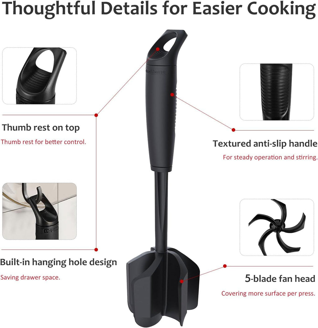 Ourokhome Meat Chopper - Heat Resistant Nylon Ground Beef Smasher with 5 Curved Blades | Black Kitchen Gadget