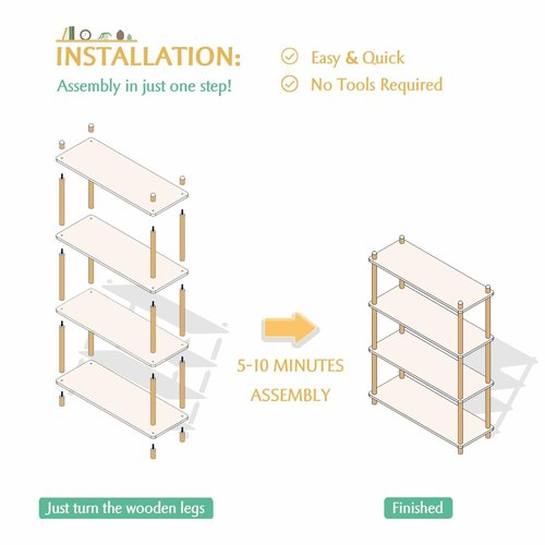 IOTXY 4-Tier Wooden Shelf Bookcase - Modern Open Bookshelf, Free Standing Storage Rack, Multifunctional Display Stand for Home and Office, Oak, Rectangle