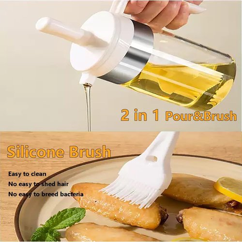 Moonlik Olive Oil Dispenser Bottle with Brush- 2 in 1 Oil Dispenser & Silicone Brush for Kitchen Cooking Vinegar Sauce BBQ Salad Grill Frying- 200ml/7oz, Black
