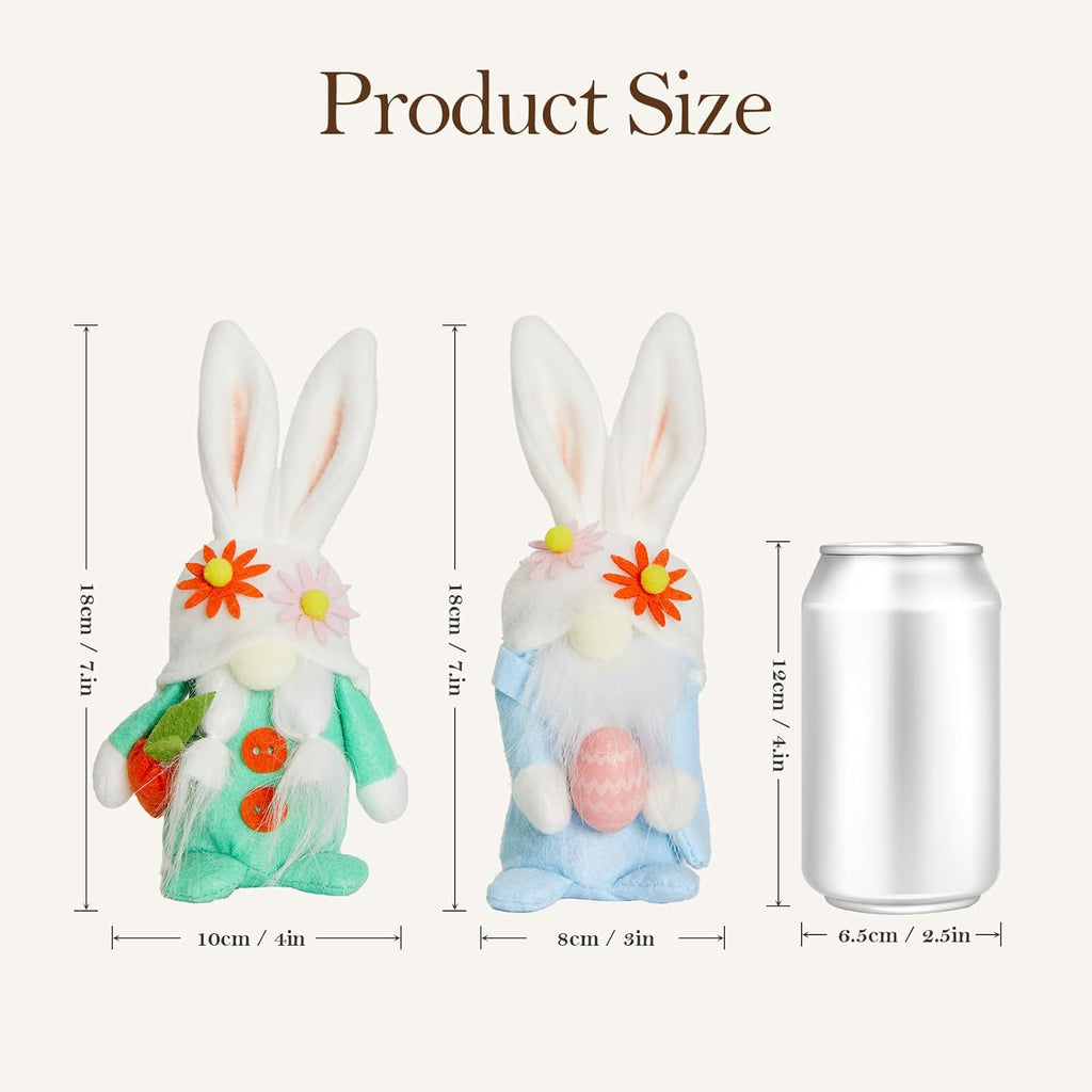 WDS Wondrous Easter Decorations - 2-Pc Soft Bunny Gnome Dolls with Carrot & Egg | Cute Spring Decor for Home