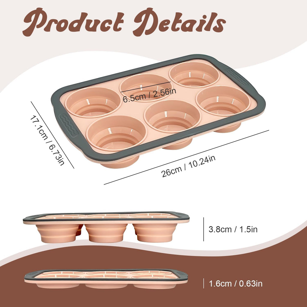 Skiennix Silicone Muffin Pan - 6-Cup Nonstick Bakeware with Metal Frame | Easy Release & Dishwasher Safe (Pink)