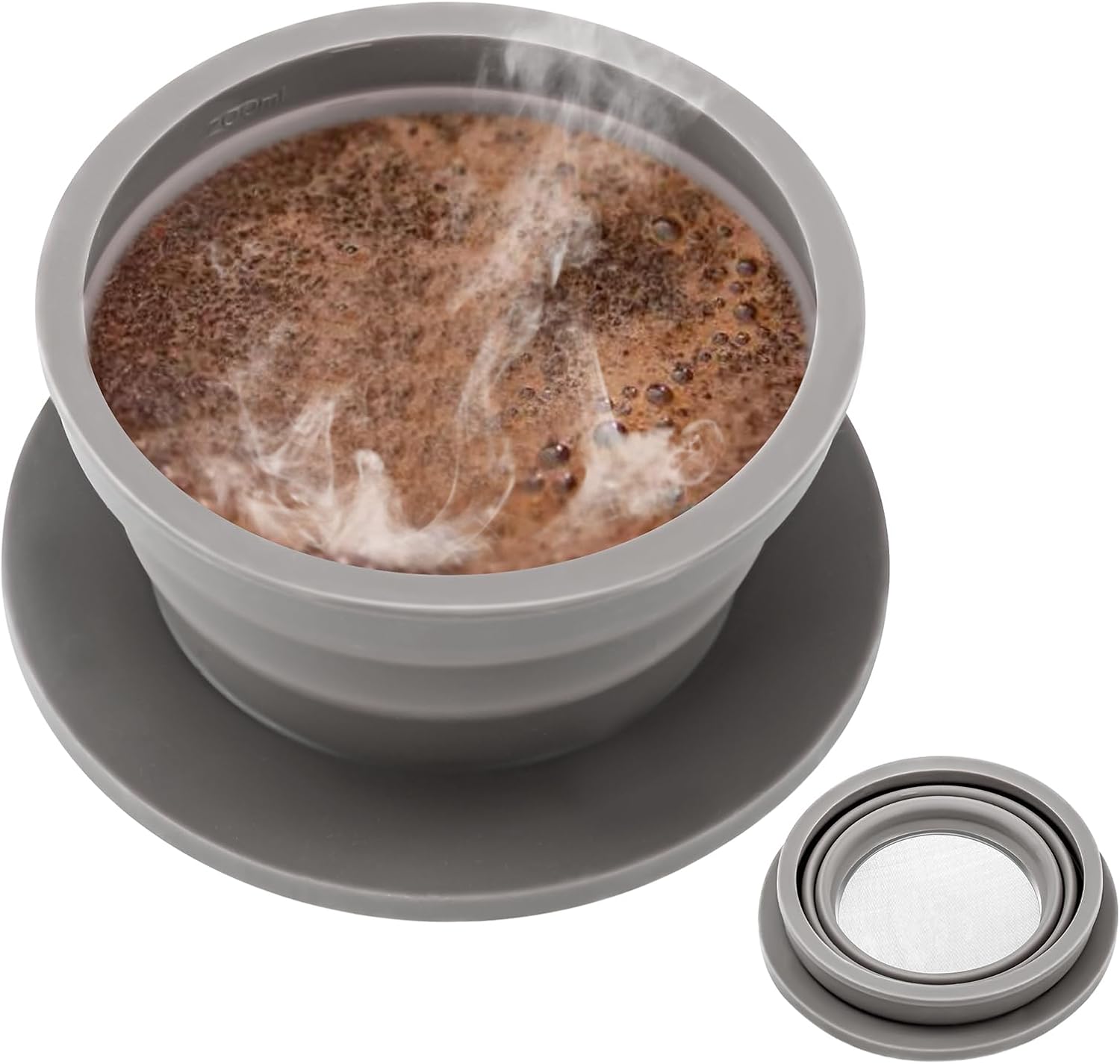 Skiennix Collapsible Travel Pour Over Coffee Maker - Reusable Stainless Steel Filter, Grey