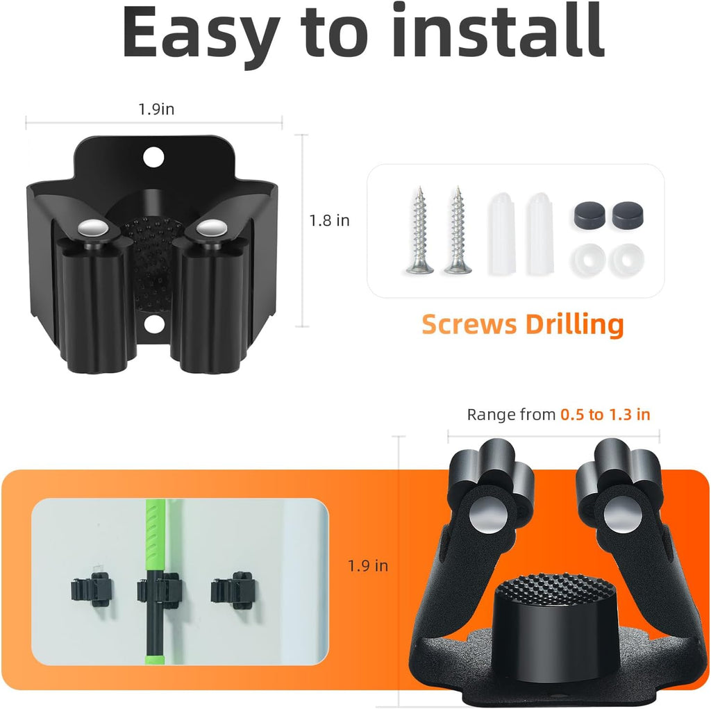 Skiennix Heavy-Duty Broom Holder Wall Mount - Stainless Steel Mop Organizer for Kitchen & Garden | 5 PCS
