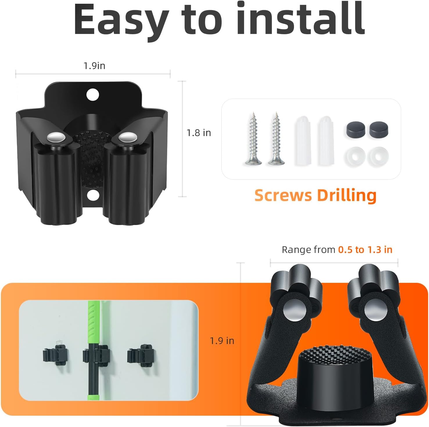 Skiennix Heavy-Duty Broom Holder Wall Mount - Stainless Steel Mop Organizer for Kitchen & Garden | 5 PCS