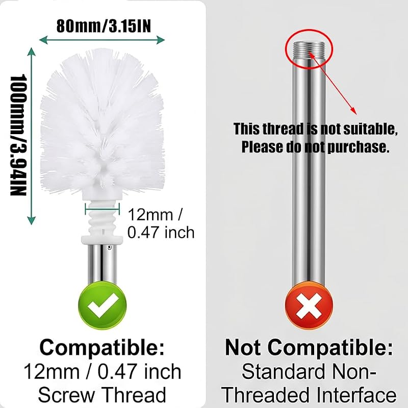 4-Pack Toilet Brush Replacement Heads - Universal Ball-Shaped