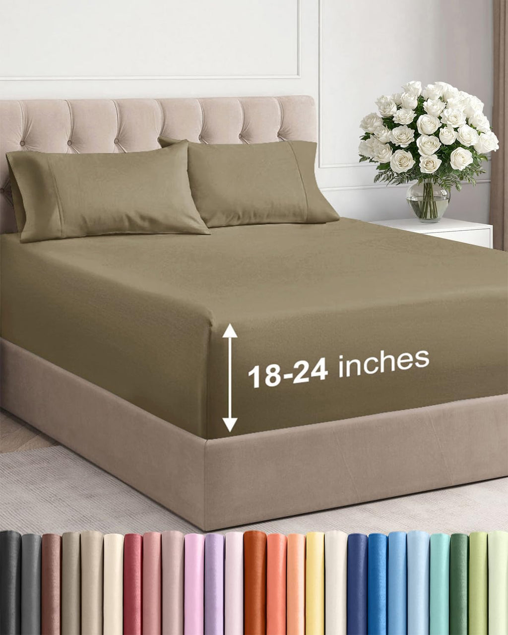 Skiennix Extra Deep Twin Sheet Set - 4-Piece Breathable Cooling Sheets - Luxurious Hotel Quality - Soft, Wrinkle-Free Khaki