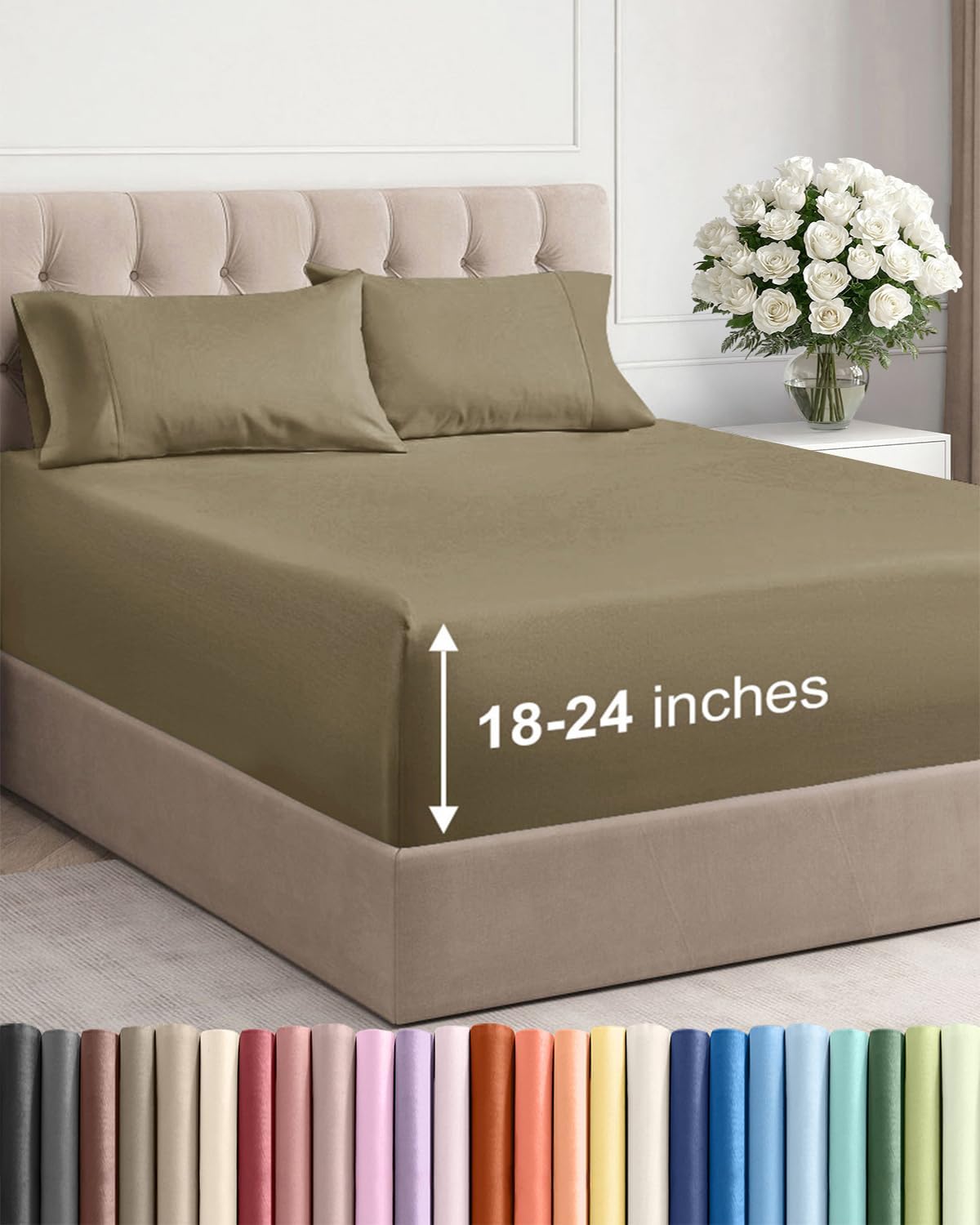 Skiennix Extra Deep Twin Sheet Set - 4-Piece Breathable Cooling Sheets - Luxurious Hotel Quality - Soft, Wrinkle-Free Khaki