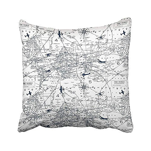 Vintage World Aviation Map Pillow Cover, 16x16 Inch Double-Sided Print