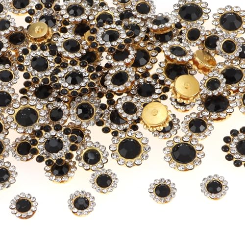 100pcs Sunflower Sew-On Rhinestones - Glass Crystals with Metal Claw, Mixed Sizes 8mm to 14mm