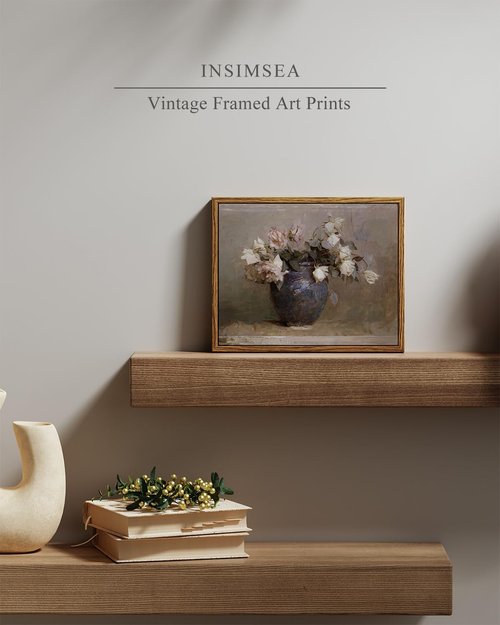 InSimSea Framed Canvas Print - Classical Roses in Vase Oil Painting | 8x10in Wall Art for Bedroom & Living Room Decor