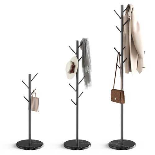 HzTinT Coat Rack with Natural Marble Base, Metal Freestanding Coat Rack with 8 Hooks, 3 Adjustable Size Sturdy Coat Tree for Bags, Coats, and Hats for Entryway, Hallway, Bedroom, Office, Black
