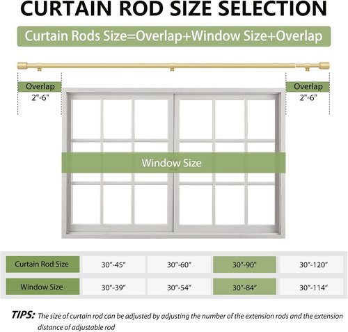Gold Adjustable Curtain Rods by [Brand Name] - 30-90 Inch for 30-84 Inch Windows | 2 Pack with Brackets