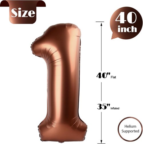 IWERP 40-Inch Dark Brown Number 1 Balloon - First Birthday Decorations for Boys & Girls