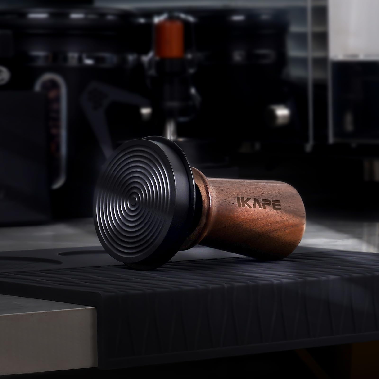 IKAPE 58.35mm Espresso Tamper, Spring-loaded Calibrated Tamper with Walnut Handle, Titanium Ripple Plating Base, Fits for Over 58mm Espresso Machine Bottomless Portafilter