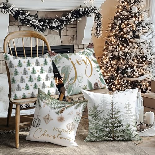 Artmag Merry Christmas Tree Pillow Covers, 18x18 Inch Set of 4