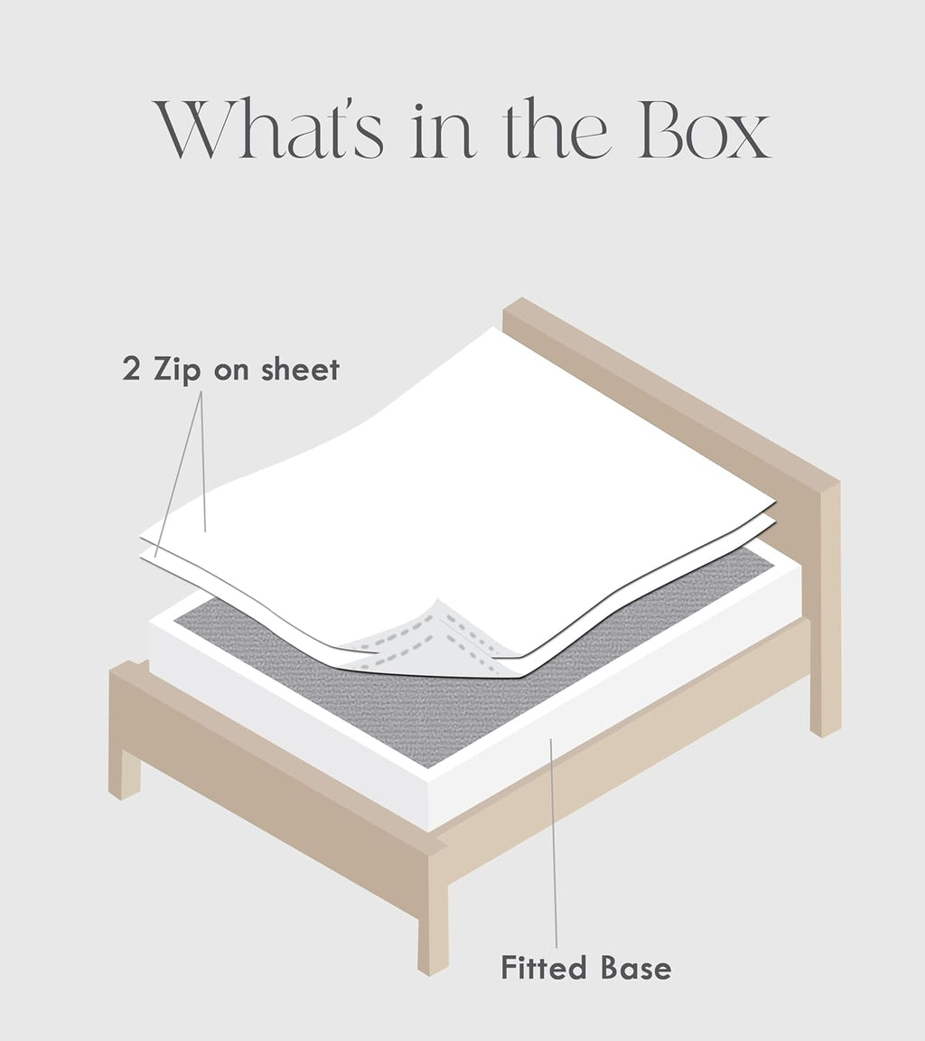 Zip On Fitted Sheet - Soft 600 TC Cotton | Easy Change Design, 18” Deep Pocket - Light Grey Queen Size