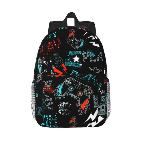 UIAMT Video Game Backpack for Boys Kids Teens Children Gamer School Bags Gaming Primary Middle School Bookbags Gamepad Student Daypack Gifts Lightweight Waterproof Travel Backpack 15inch