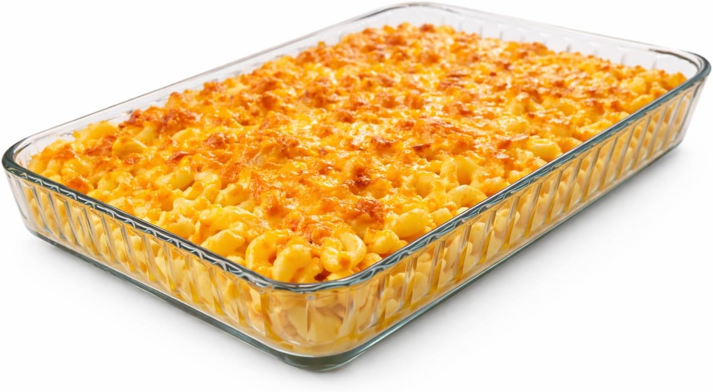 Ums Glass Baking Dish - 4-Qt Borosilicate Oven Pan | Microwave & Oven-Safe Casserole Dish (16" x 11" x 2")