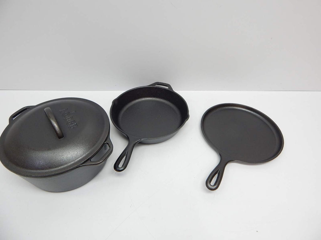 Lodge Cast Iron Set - 4-Piece Set - Pre-Seasoned Kitchen Set - Skillet, Griddle & Dutch Oven Included - PFAS-Free Non-Toxic Cookware