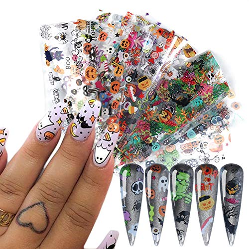 Halloween Nail Art Foil Transfer Stickers Set 10 Pcs Pumpkin Ghost Decals