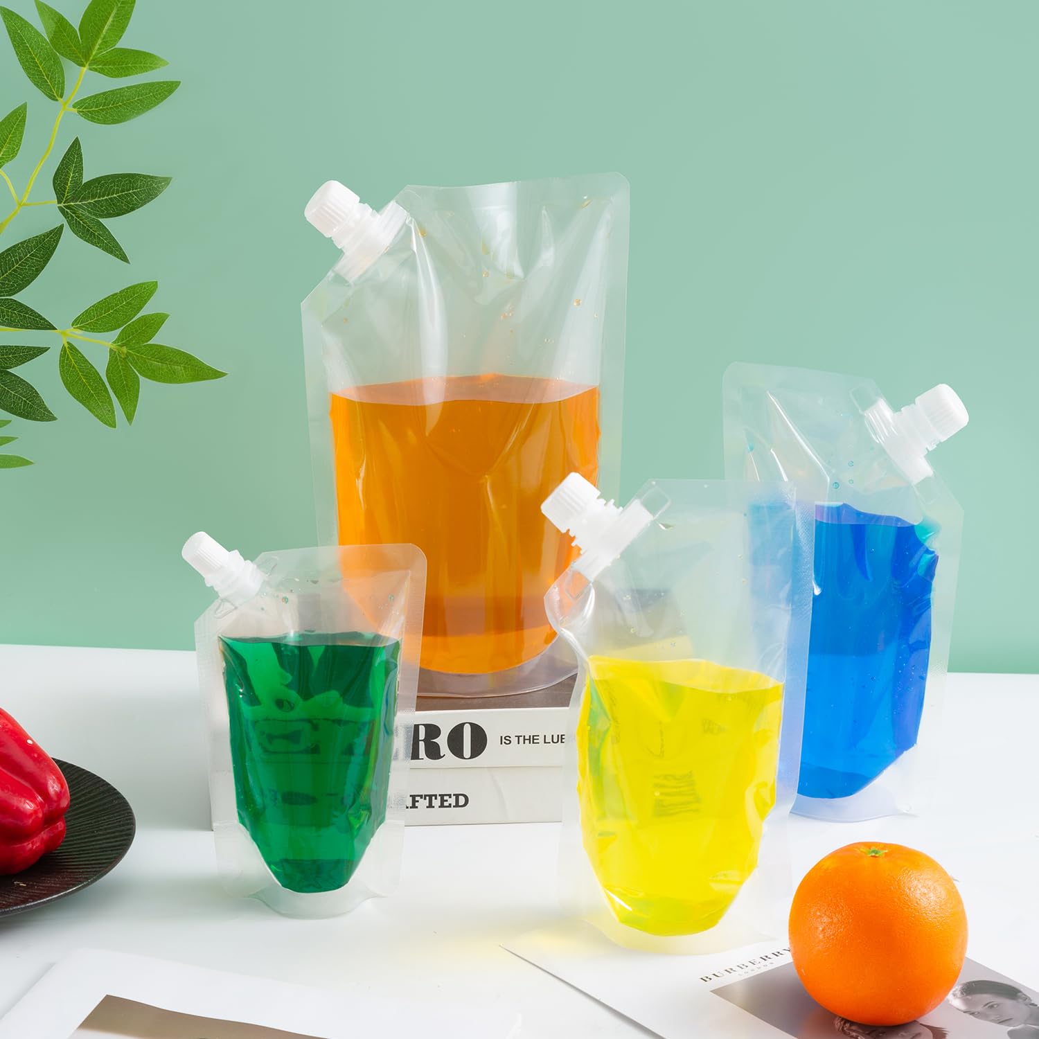 OHJJCCHO Plastic Flasks, Reusable Juice Bags, Leak-Proof, BPA-Free for Travel, Outdoor Sports, Concerts, Events(8OZx6-16OZx6-32OZx4)