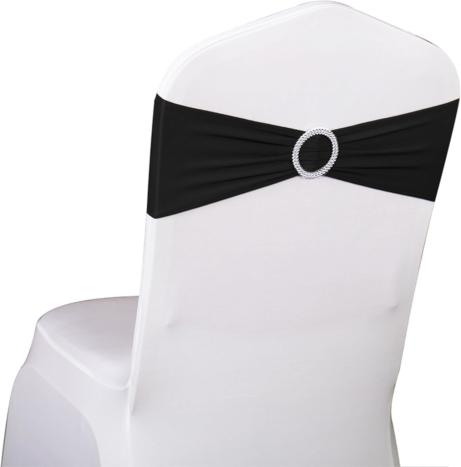 Skiennix 50 Pack Black Spandex Chair Sashes - Elegant Buckles for Weddings & Events