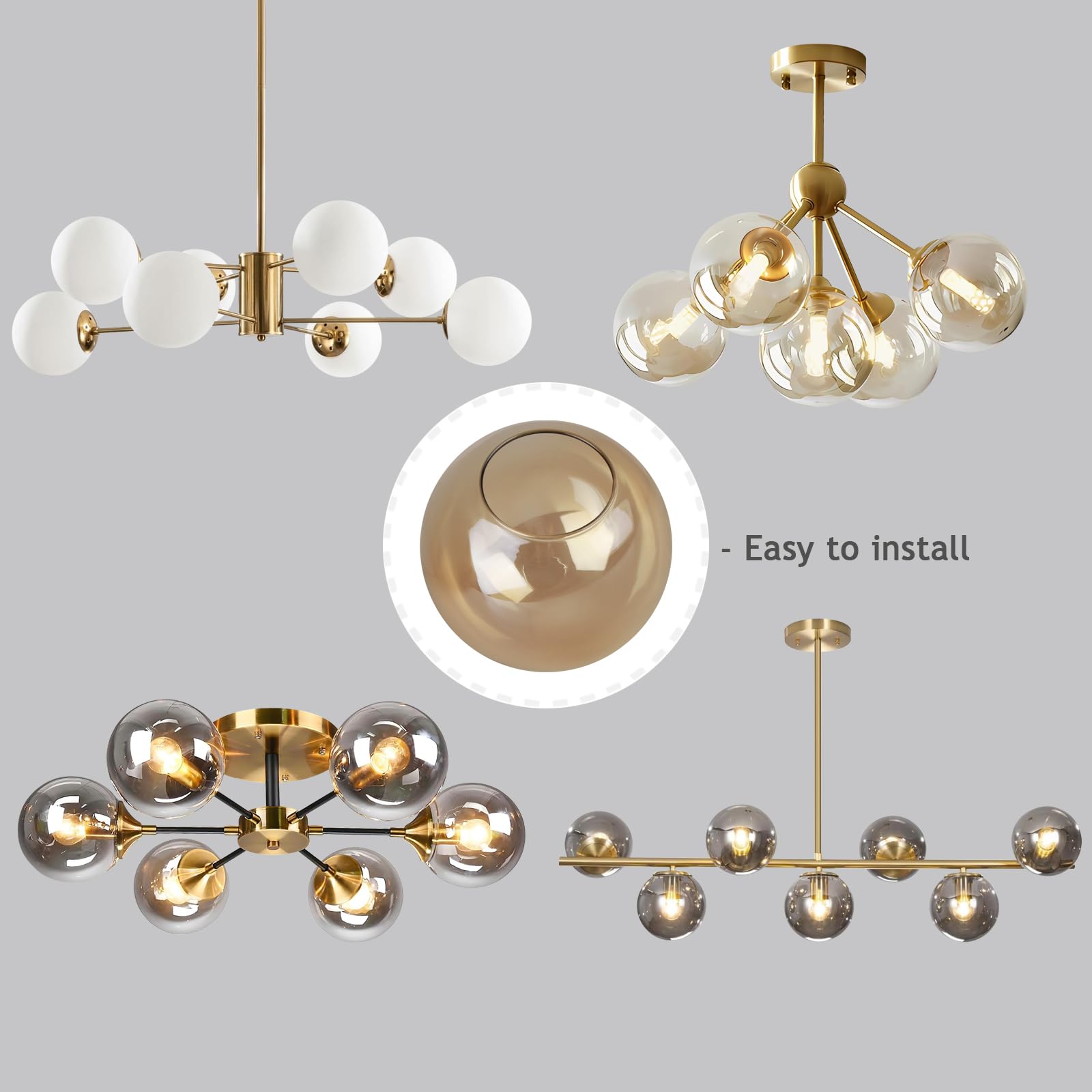 Lighting Replacement Glass Globe Shade,Amber Lampshade Glass Accessories For Pendant Lights, Wall Lights, And Ceiling Lights,5.9” Diameter, 2.64" Opening Diameter((Amber, 5.9")