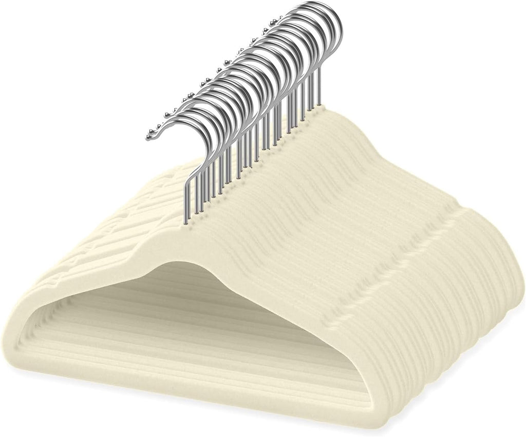 TechZoo 50 Premium Baby Velvet Hangers - Non-Slip, Ultra-Slim Space-Saving Design - 360° Swivel Hook, Ivory