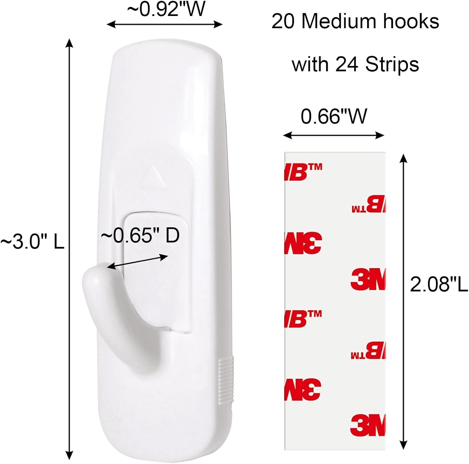 Skiennix Heavy-Duty Adhesive Wall Hooks - 20 Medium No-Damage Utility Strips for Towels, Coats, Keys