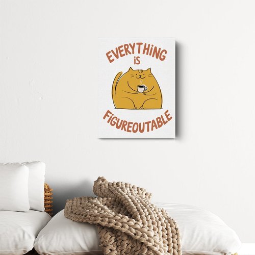 Everything Is Figureoutable Cat Wall Art | Framed Motivational Poster for Home, Office & Classroom Decor