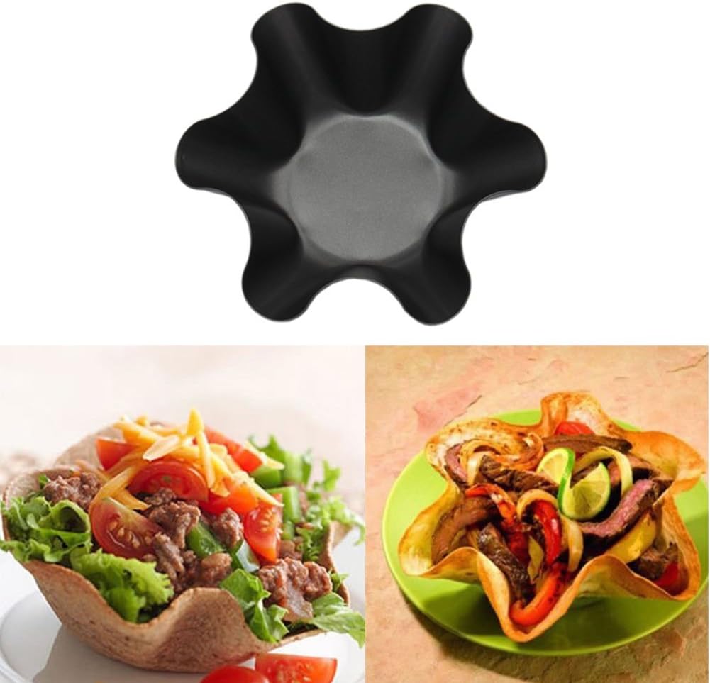 Skiennix Tortilla Pan Set - Nonstick Taco Salad Bowl Molds - Large Carbon Steel Baking Bowls (6-Petaled Flower)