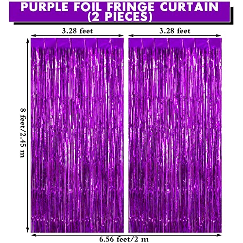 2 Pack Purple Foil Fringe Curtains - 3.28 x 8 ft Backdrop for Parties