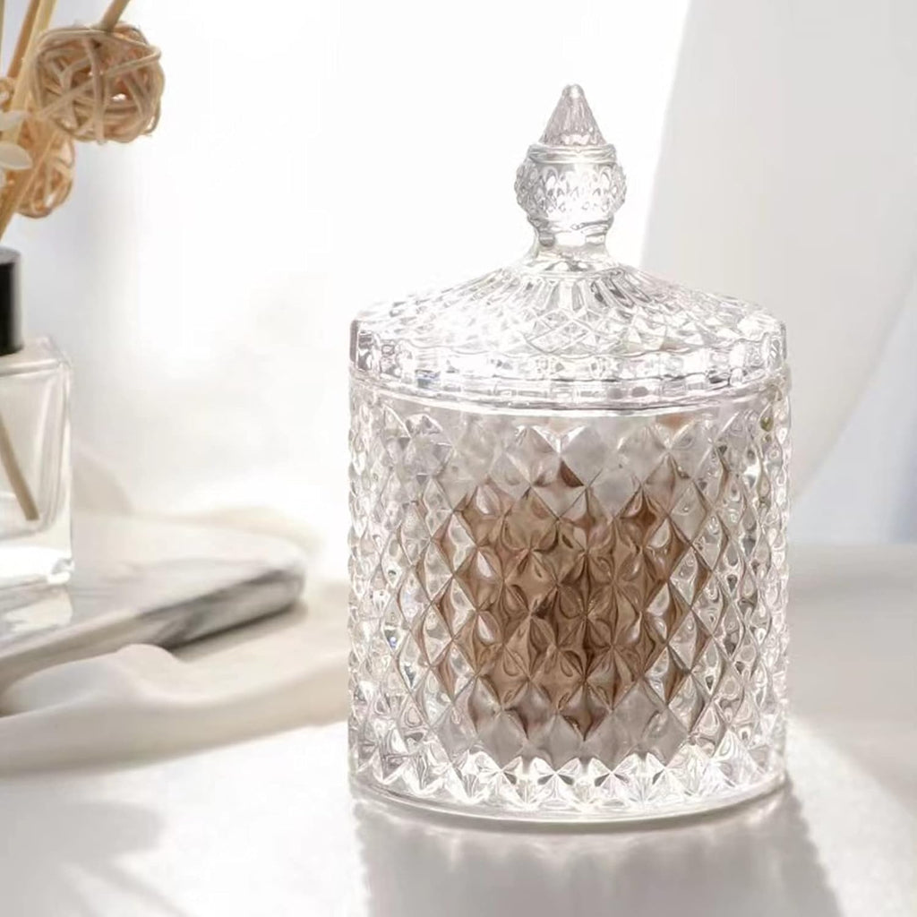 Qtip Holder - Thick Glass Apothecary Jars with Lid | 2 Pack for Bathroom Decor & Storage