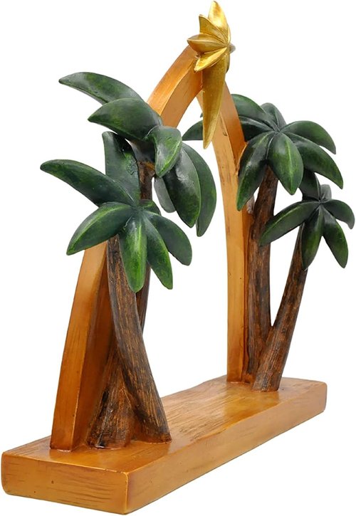 Comfy Hour Nativity Stable - Rustic Wood Creche with Star & Palm Trees | Christmas Manger Scene Decor