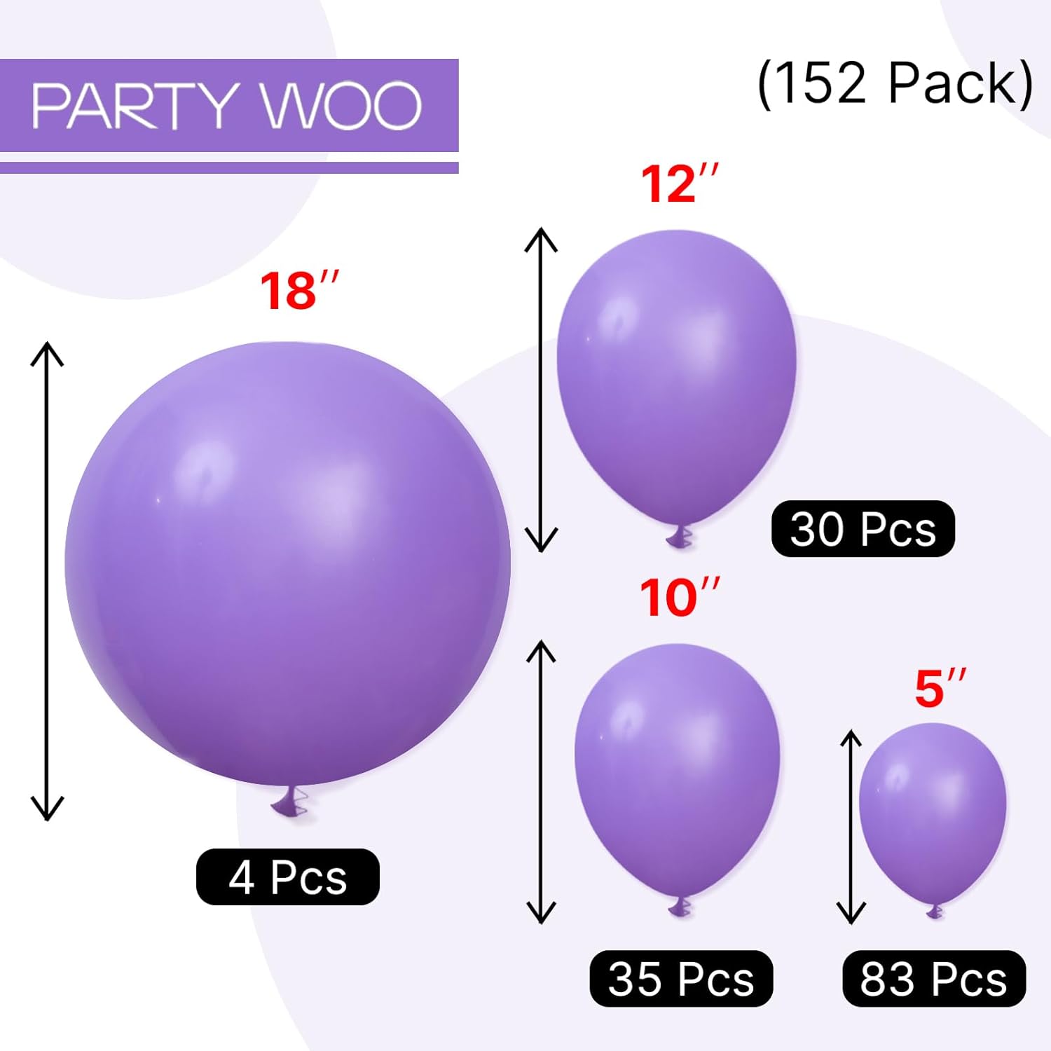 PartyWoo Purple Balloon Arch Kit - 152 Pcs in Various Sizes for Birthday & Wedding Decor | Purple Y-15