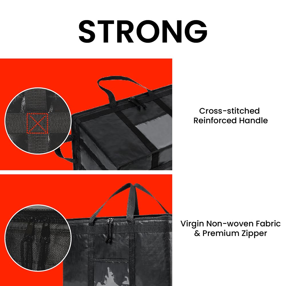 NZ home Insulated Bags for Food Delivery (3XL PRO) Grocery Shopping Cooler Bag, Pizza Delivery, Hot & Cold Catering Tote, Reusable, Foldable & Heavy Duty (2 Pack, Black)